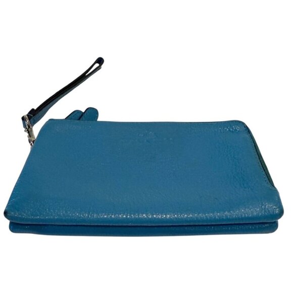 Coach Women's Turquoise Pebbled Leather Double Zip Wristlet Bag - Picture 3 of 6